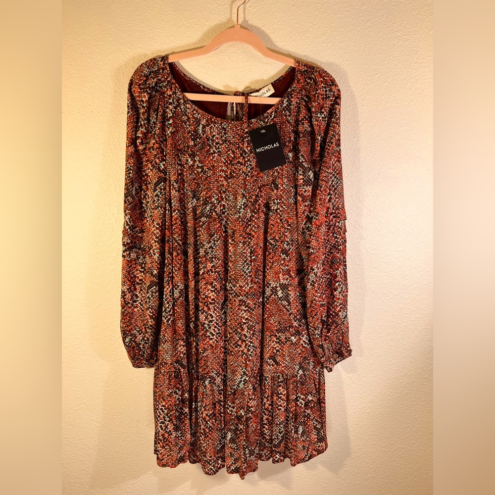 NICHOLAS Devan Gathered Snake Print Crepe Mini Dress - Size 6 - NWT